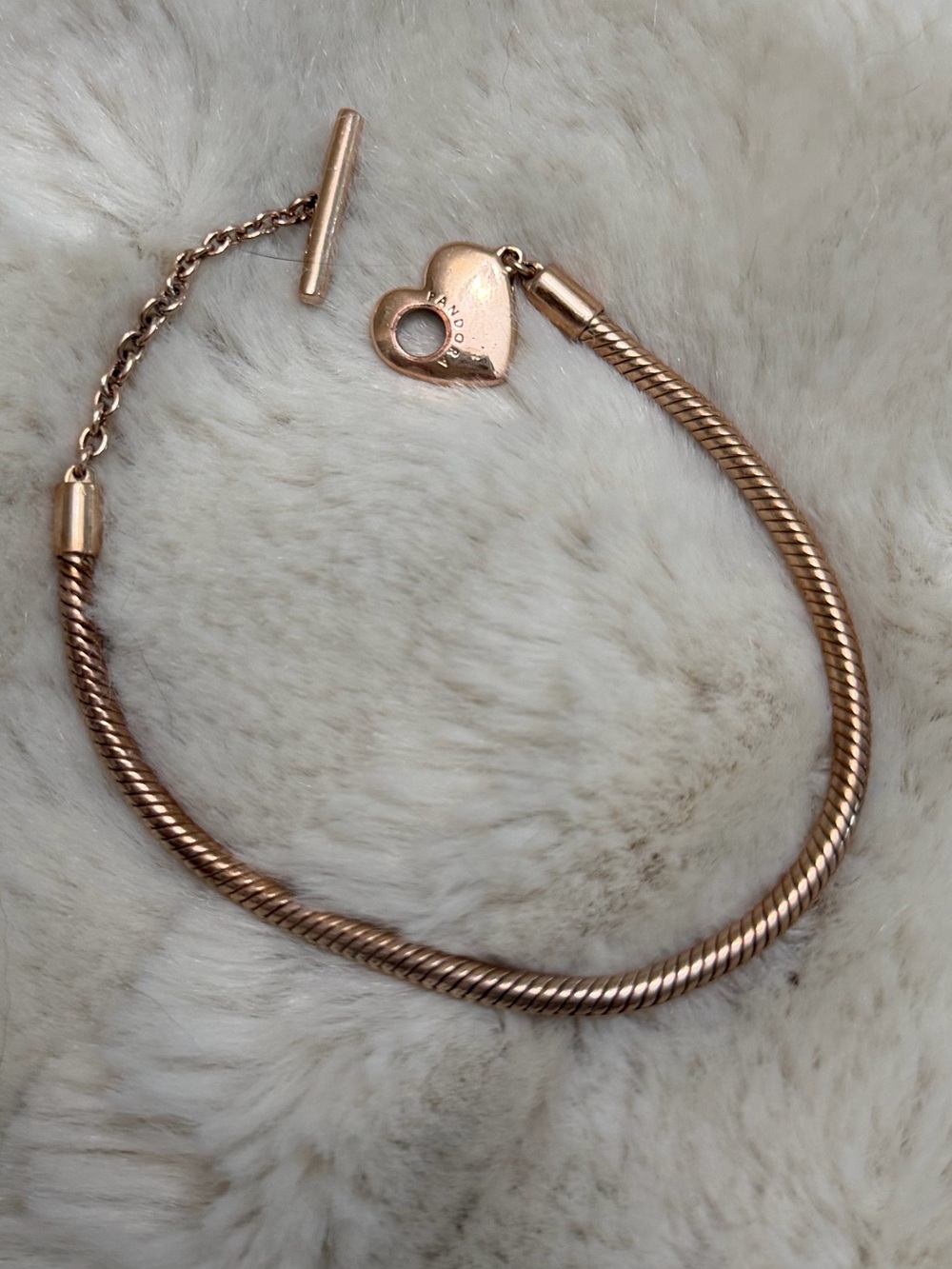 Pandora Heart T-Bar Snake Chain Bracelet Rose Gold